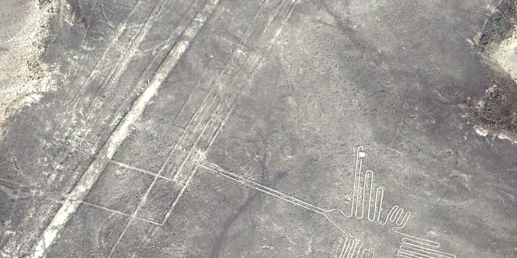 The hummingbird figure of the Nazca Lines seen from the air