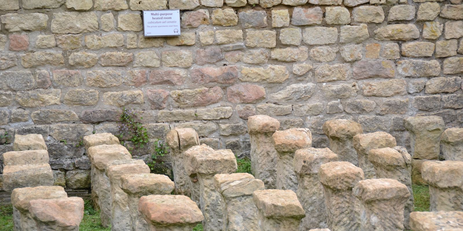The stacked tile pillars of a Roman hypocaust at Chedworth Roman Villa