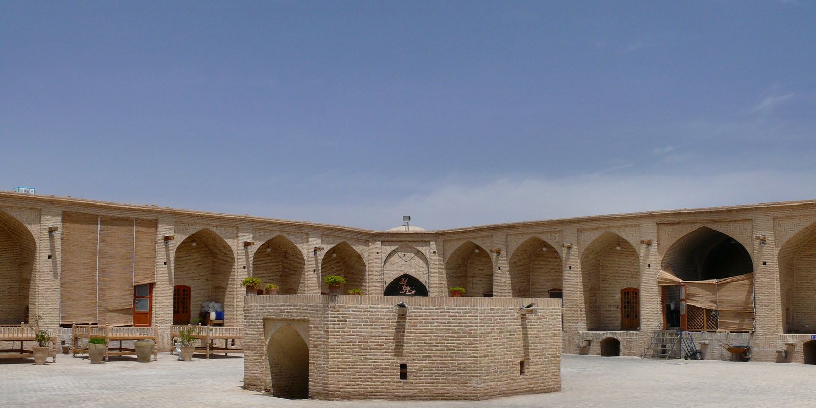 The courtyard of a historic caravanserai on the Silk Road in Meybod, Iran